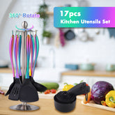 17pcs Titanium Silicone Cooking Utensils Set with Holder