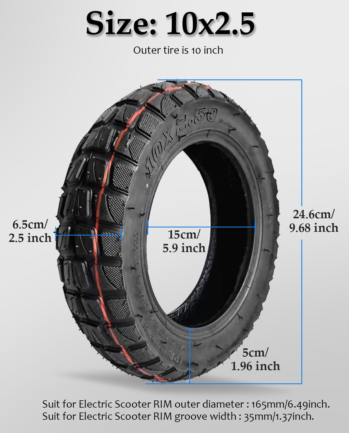 10x2.5 Inches Off Road Front Rear Outer Tire