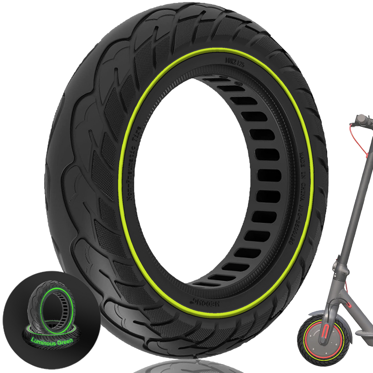 10x2.125 Inches Explosion-Proof Electric Scooter Solid Tire-Luminous Green