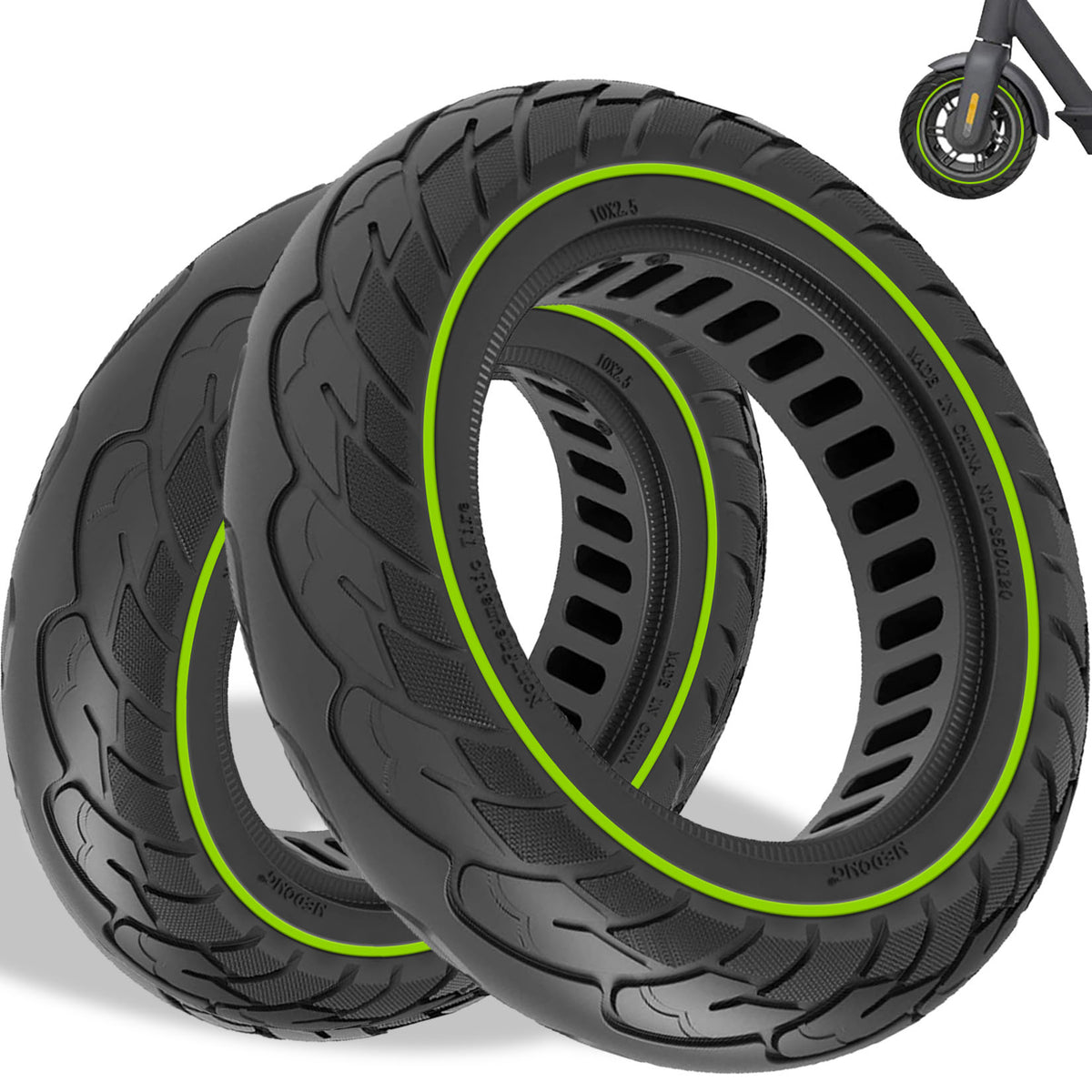 10 x 2.5 Inches Anti-explosion Electric Scooter Solid Tire-Luminous green*2 pieces