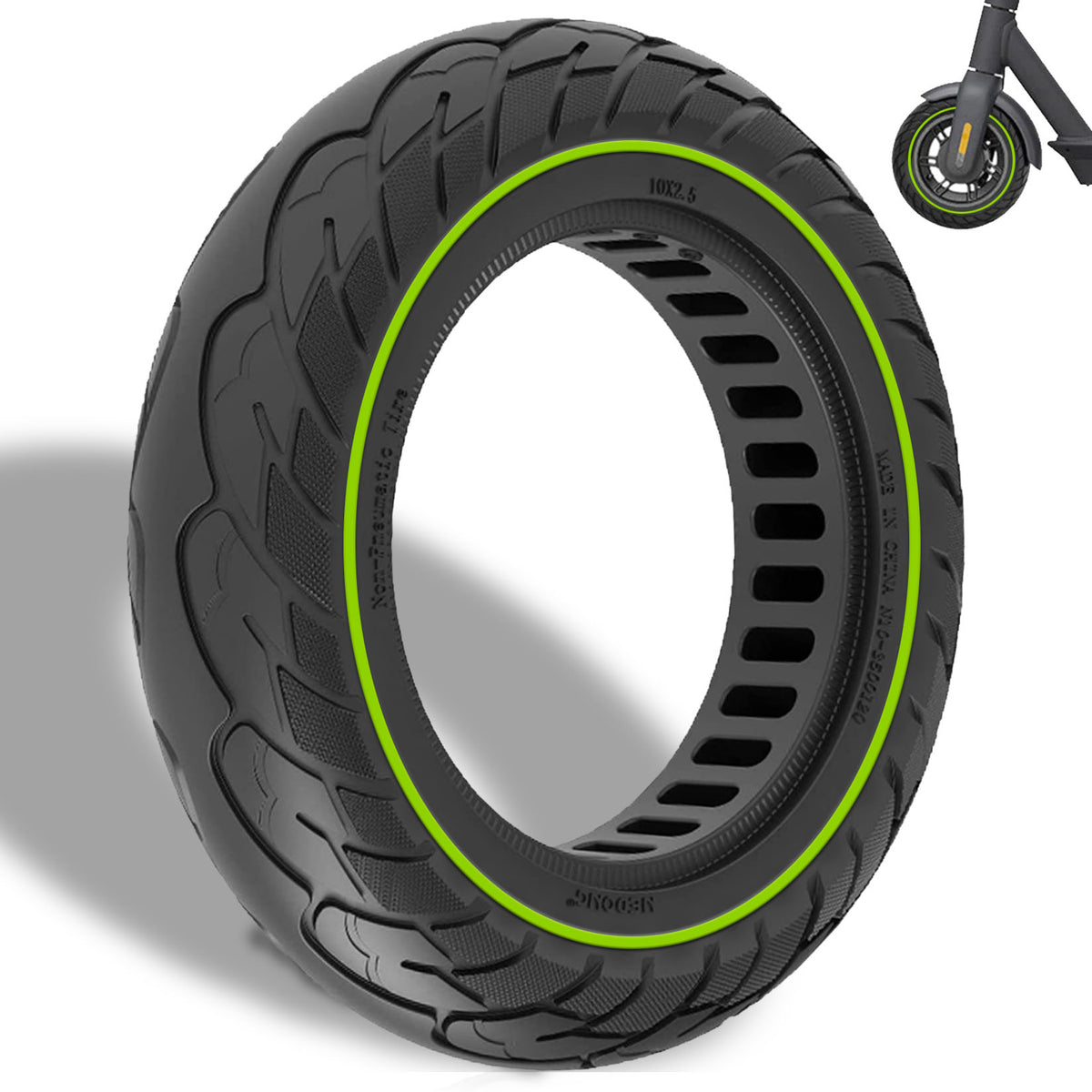 10 x 2.5 Inches Anti-explosion Electric Scooter Solid Tire-Luminous green