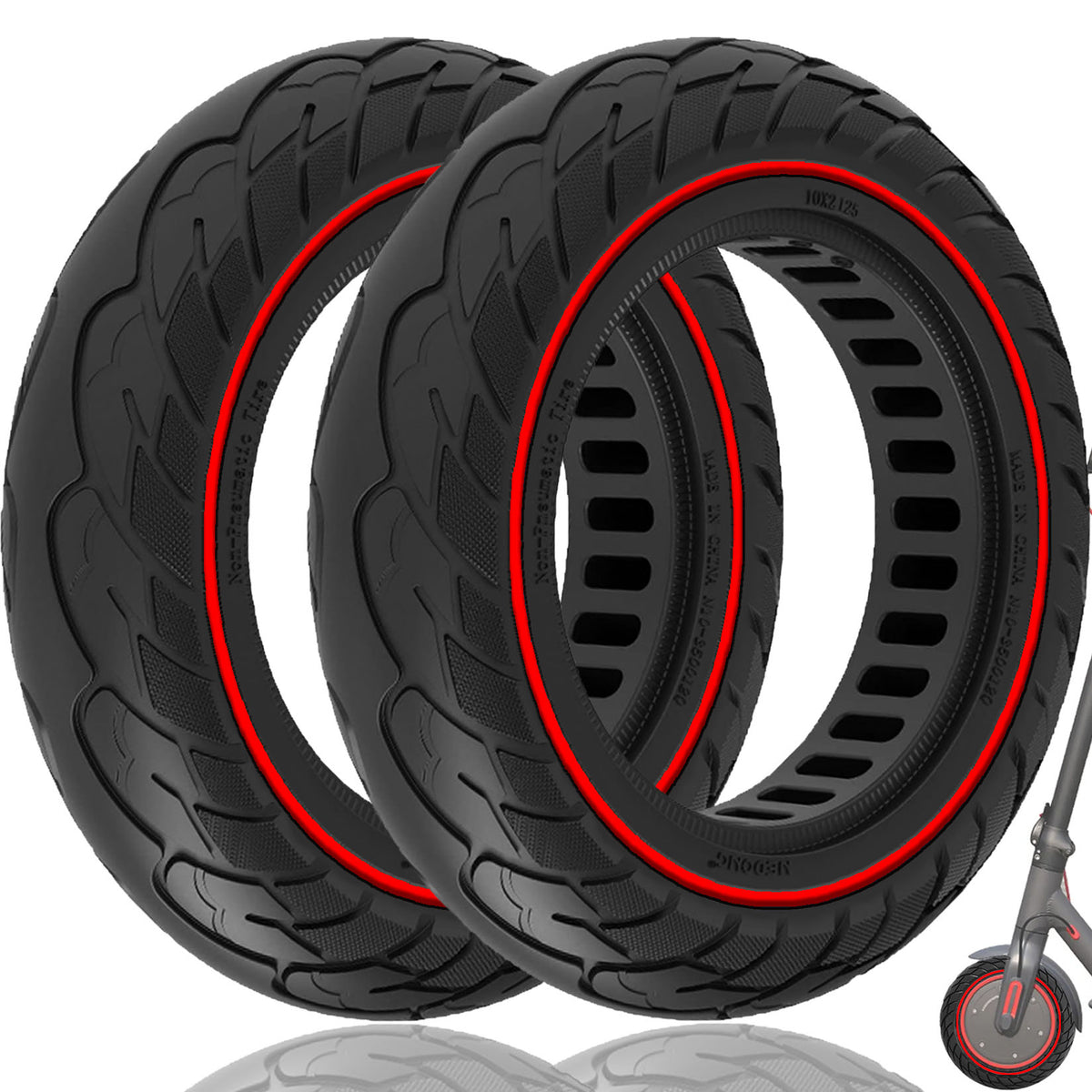 10x2.125 Inches Explosion-Proof Electric Scooter Solid Tire-Red*2 pieces