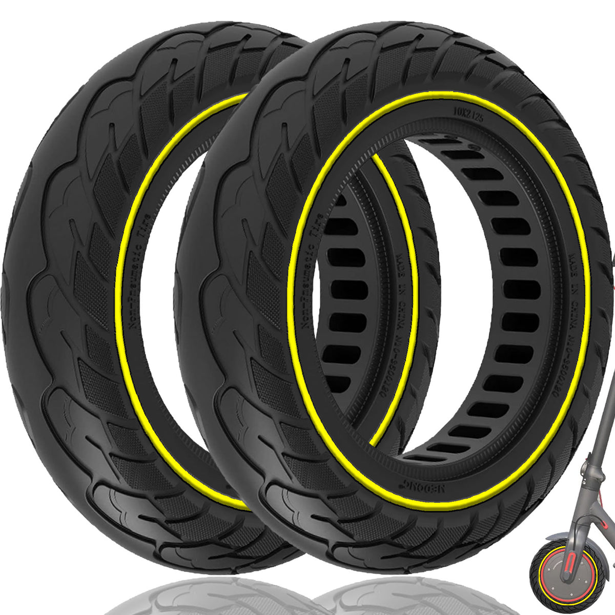 10x2.125 Inches Explosion-Proof Electric Scooter Solid Tire-Yellow*2 pieces