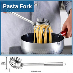 2pcs Stainless Steel Cooking Spoon Set, Large Serving Spoon And Pasta Fork