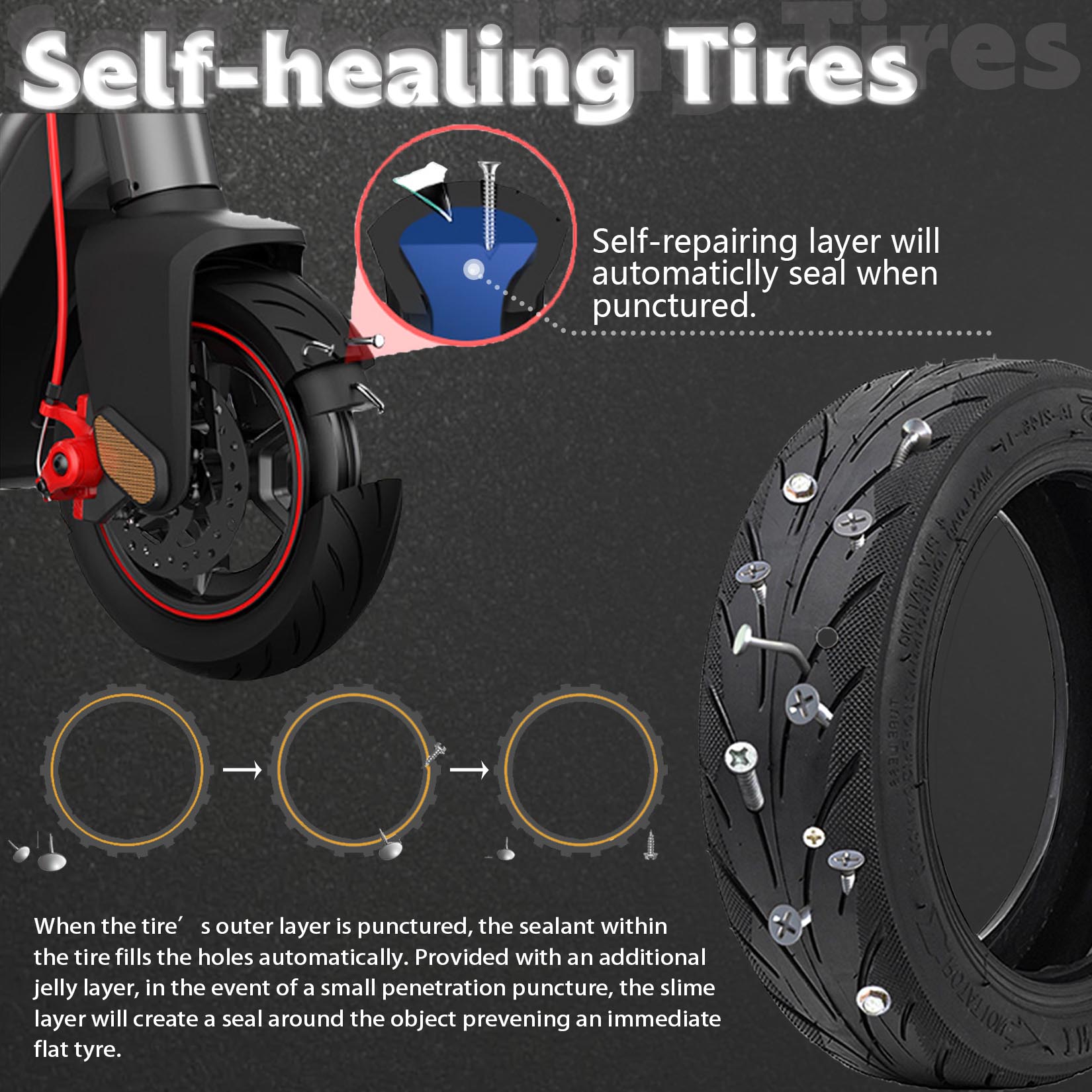 10x2.5 Inches Self-repair Vacuum Outer Tire for Electric Scooter