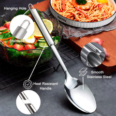 2pcs Stainless Steel Cooking Spoon Set, Large Serving Spoon And Pasta Fork