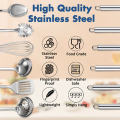11pcs Stainless Steel Kitchen Utensils Set with Storage Bin