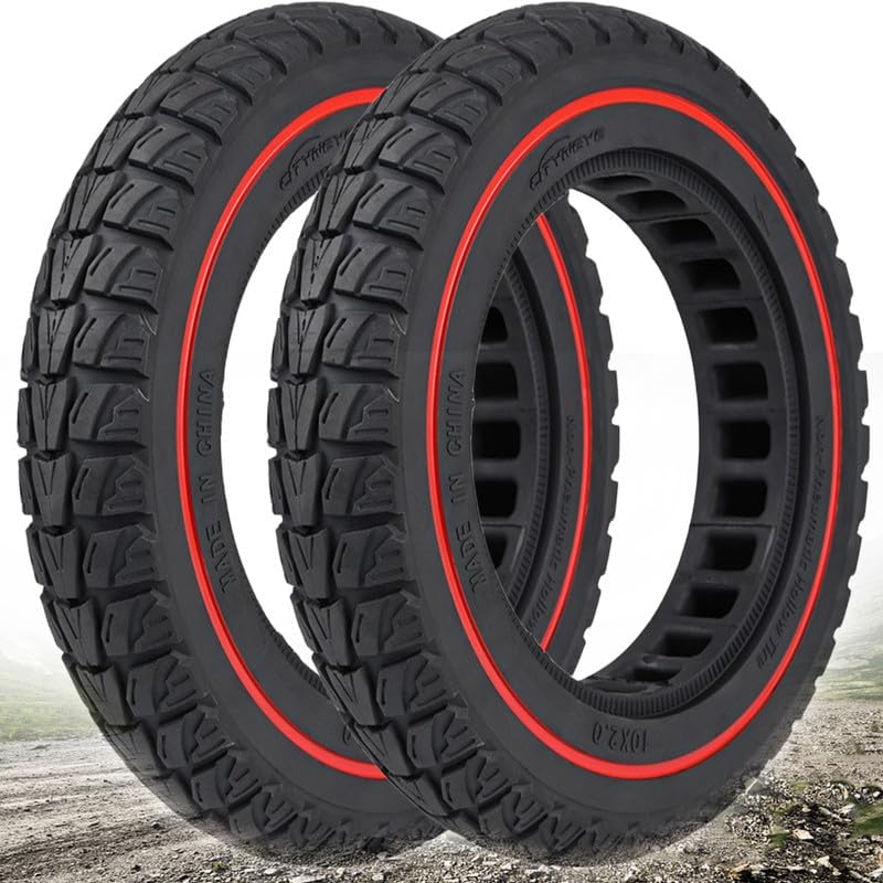 GLDYTIMES 10X2.125 Solid Tire: 50/75-6.1 Tires Replacement for Gotrax G4 GXL V2 Ninebot D40x F25 F30 F35 F40 F45 F60 Electric Scooter, 10x2/54-152, 10 Inch Off Road Front Rear Tubeless Wheel（Red 2pcs）