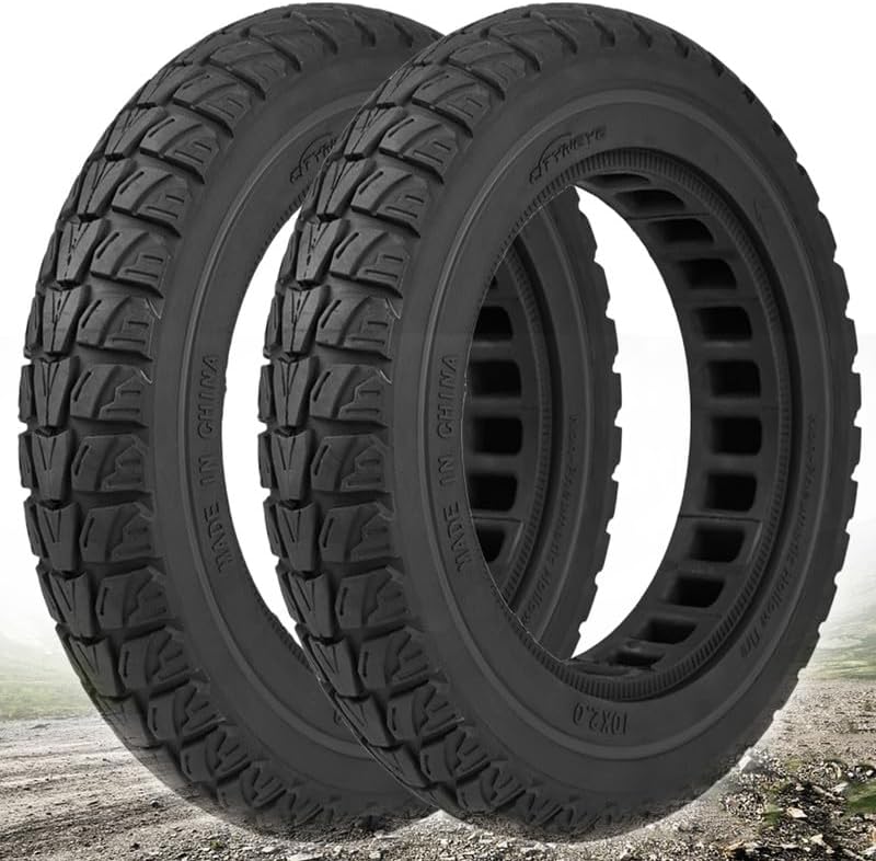 GLDYTIMES 10X2.125 Solid Tire: 50/75-6.1 Tires Replacement for Gotrax G4 GXL V2 Ninebot D40x F25 F30 F35 F40 F45 F60 Electric Scooter, 10x2/54-152, 10 Inch Off Road Front Rear Tubeless Wheel（Black 2pcs）