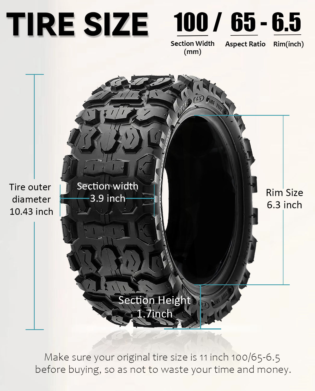 11 Inches 100/65-6.5 Electric Scooter Off-Road Vacuum Tire