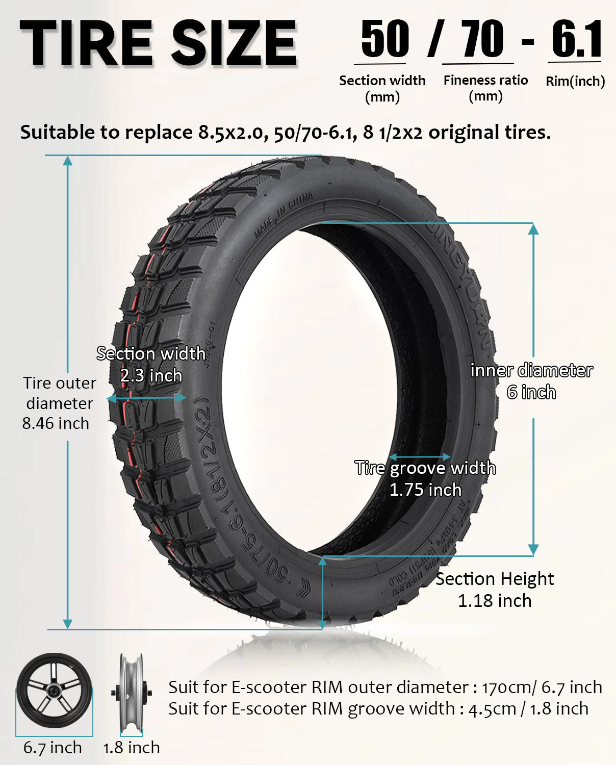 8.5x2.0 Inches Off-Road Vacuum Tire