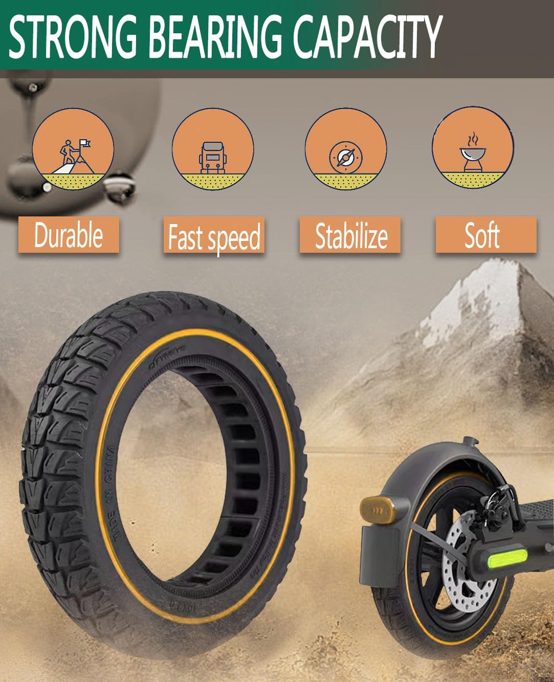 10 x 2.125 Inches Tubeless Electric Scooter Solid Tire