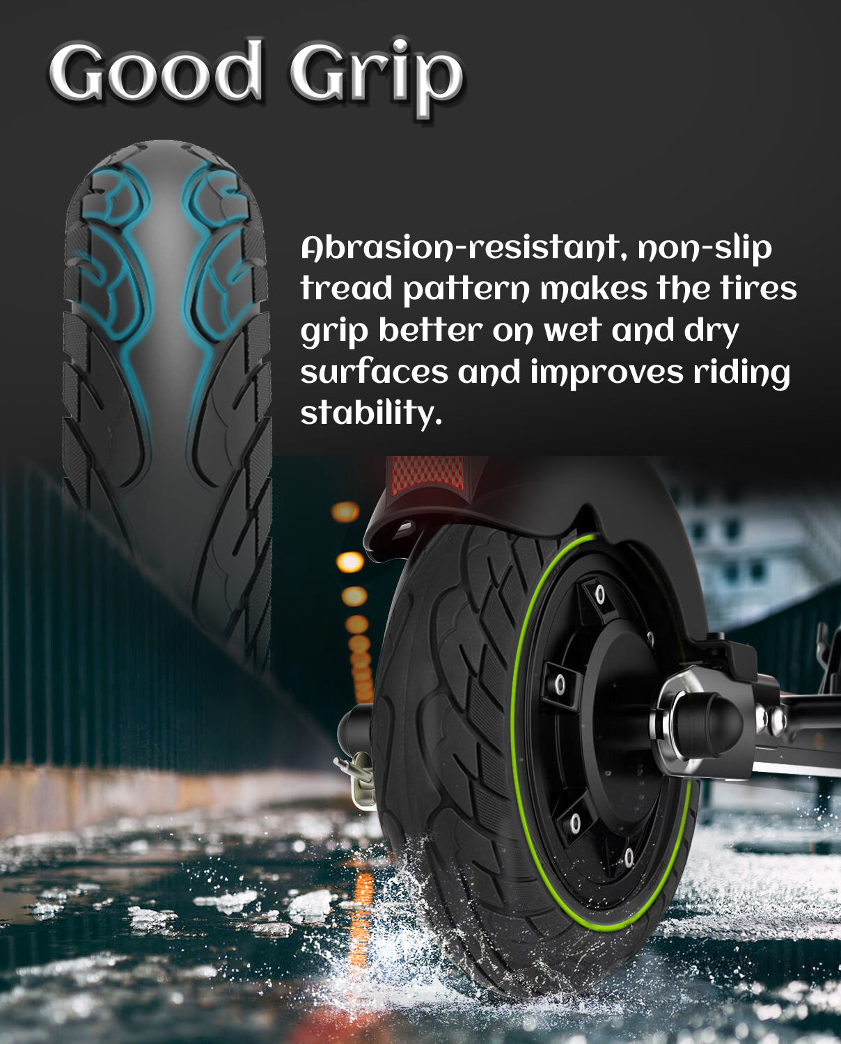 10 x 2.5 Inches Anti-explosion Electric Scooter Solid Tire-Luminous green