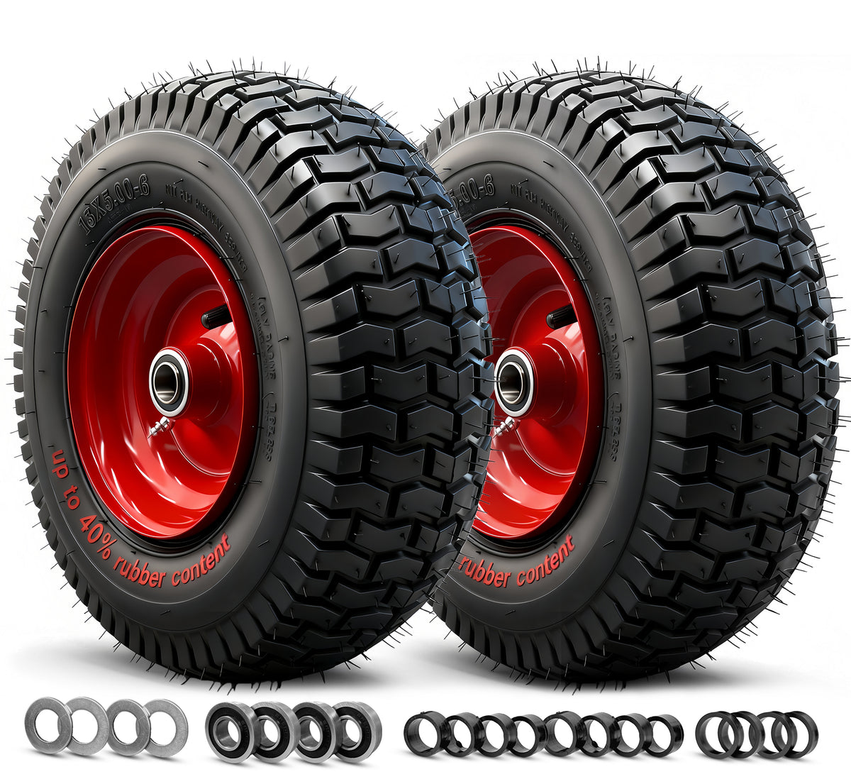 13x5.00-6 Tire and wheel, Solid Lawn Mower Tire, Tubeless Lawn Tractor Wheel, 3"-6" Offset Hub and 3/4" or 5/8" Bushings, Wear-resistant, Anti-punture, 2PCS