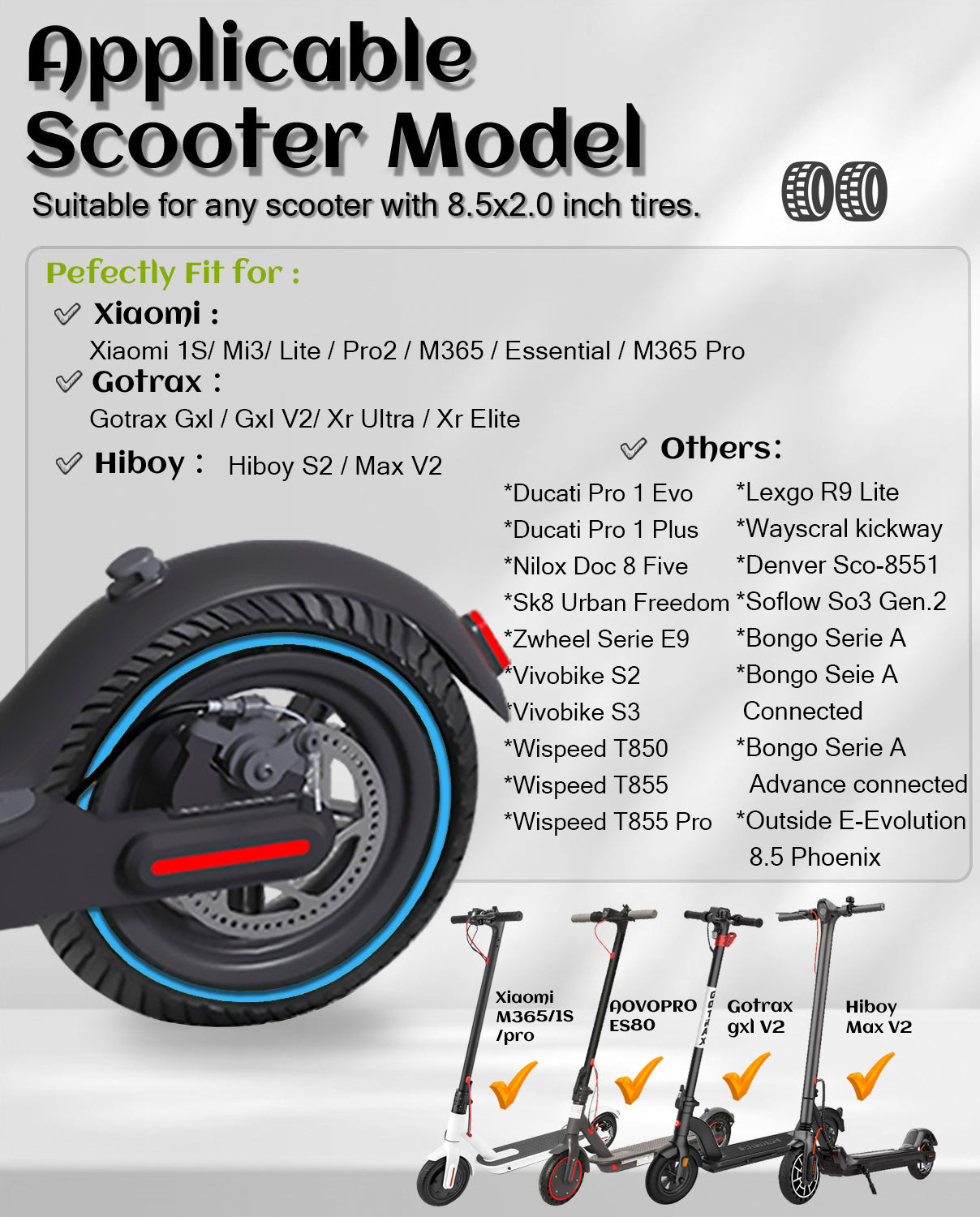 8.5 x 2.0 Inches Anti-explosion Electric Scooter Solid Tire-Blue*2 pieces