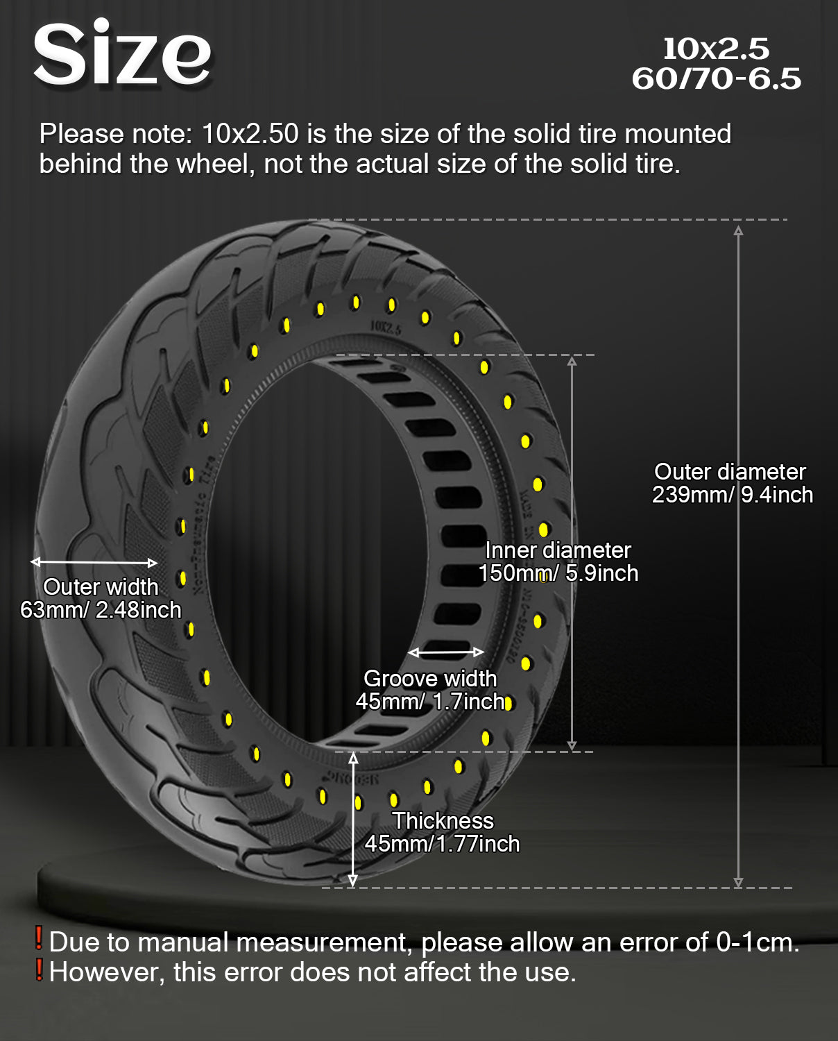 GLDYTIMES 10 x 2.5 Inches Electric Scooter Tire 60/70-6.5 Solid Tire Fit for Ninebot Max G30P G30LP~Gotrax G5 G6~Hiboy Max 3~Hover 1 Alpha~Zero10X~OKAI Neon Pro, 10" Anti-explosion Replacement Wheel（Yellow）