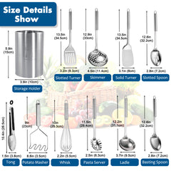 11pcs Stainless Steel Kitchen Utensils Set with Storage Bin