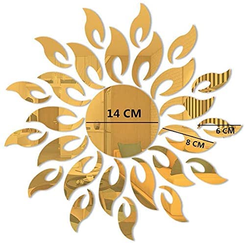 GLDYTIMES 3D Sunflower Wall Mirror Stickers Acrylic Mirror Style Removable Decal Vinyl Art Sun Wall Sticker for Bedroom Living Room Children Room Office TV Background Home Decoration