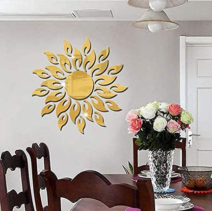 GLDYTIMES 3D Sunflower Wall Mirror Stickers Acrylic Mirror Style Removable Decal Vinyl Art Sun Wall Sticker for Bedroom Living Room Children Room Office TV Background Home Decoration