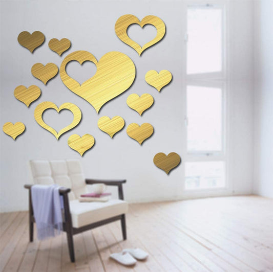 GLDYTIMES Acrylic Mirror Style Removable Decal Vinyl Art Wall Sticker Home Decor Children Room Decoration (Gold, Love Shape)