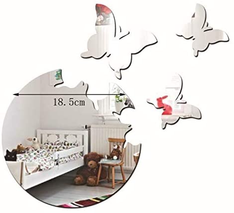 GLDYTIMES Acrylic Mirror Style Removable Decal Vinyl Art Wall Sticker Home Decor Children Room Decoration （Butterfly Silver）