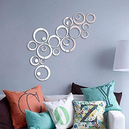 GLDYTIMES Acrylic Mirror Style Removable Decal Vinyl Art Wall Sticker Home Decor Children Room Decoration (Silver, Circle)
