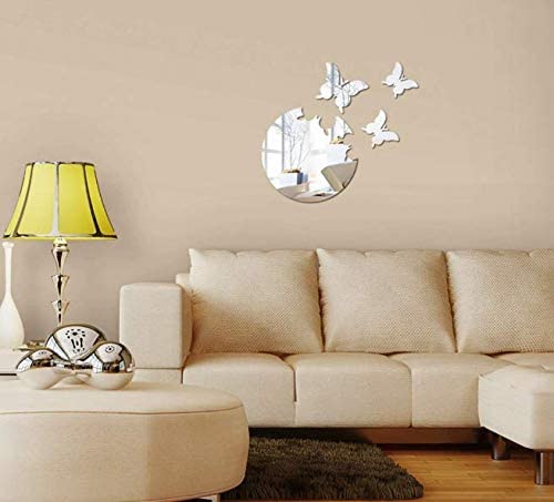 GLDYTIMES Acrylic Mirror Style Removable Decal Vinyl Art Wall Sticker Home Decor Children Room Decoration （Butterfly Silver）