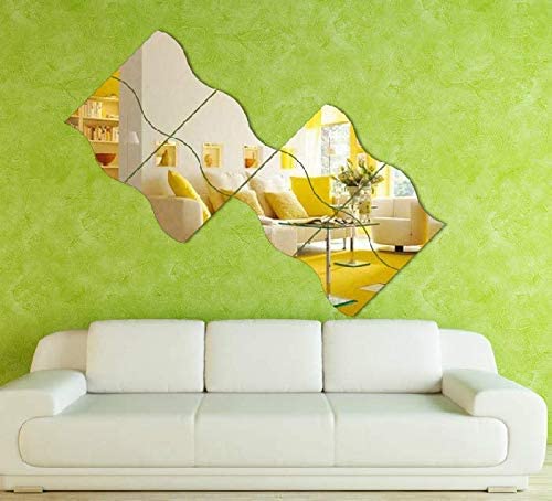 GLDYTIMES Wall Mirror Sticker Decor Acrylic Mirror Style Removable Decal Vinyl Art Mirror Wall Sticker Home Decor Children Room Decoration Kitchen Decorations Wall（M Size Wave Combination 3.94x7 in）